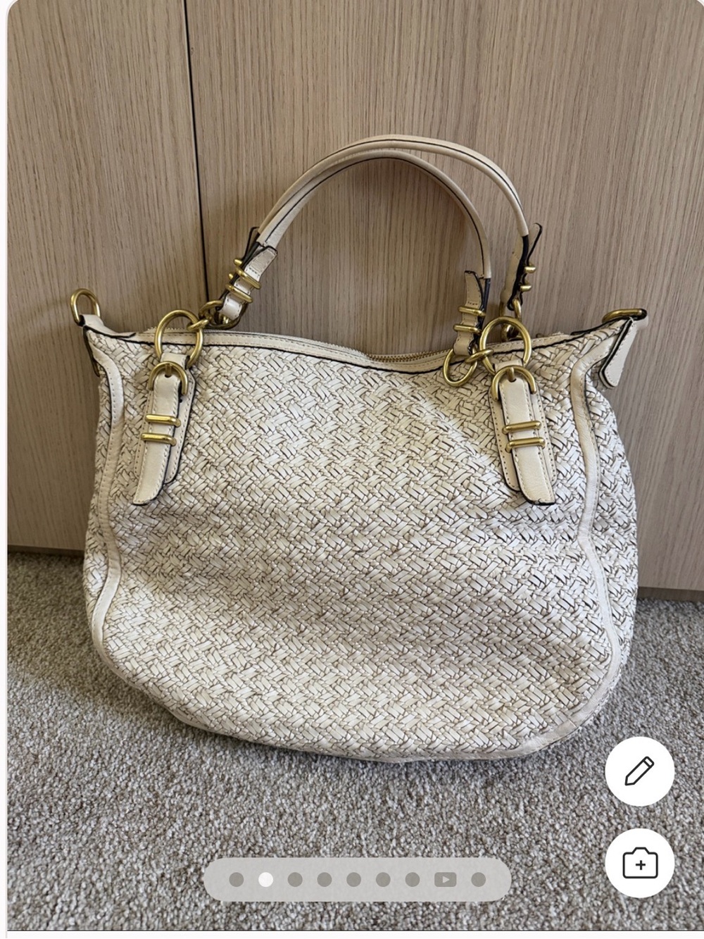 Coach Woven Cream Shoulder Bag with Gold Hardware - Picture 2 of 7
